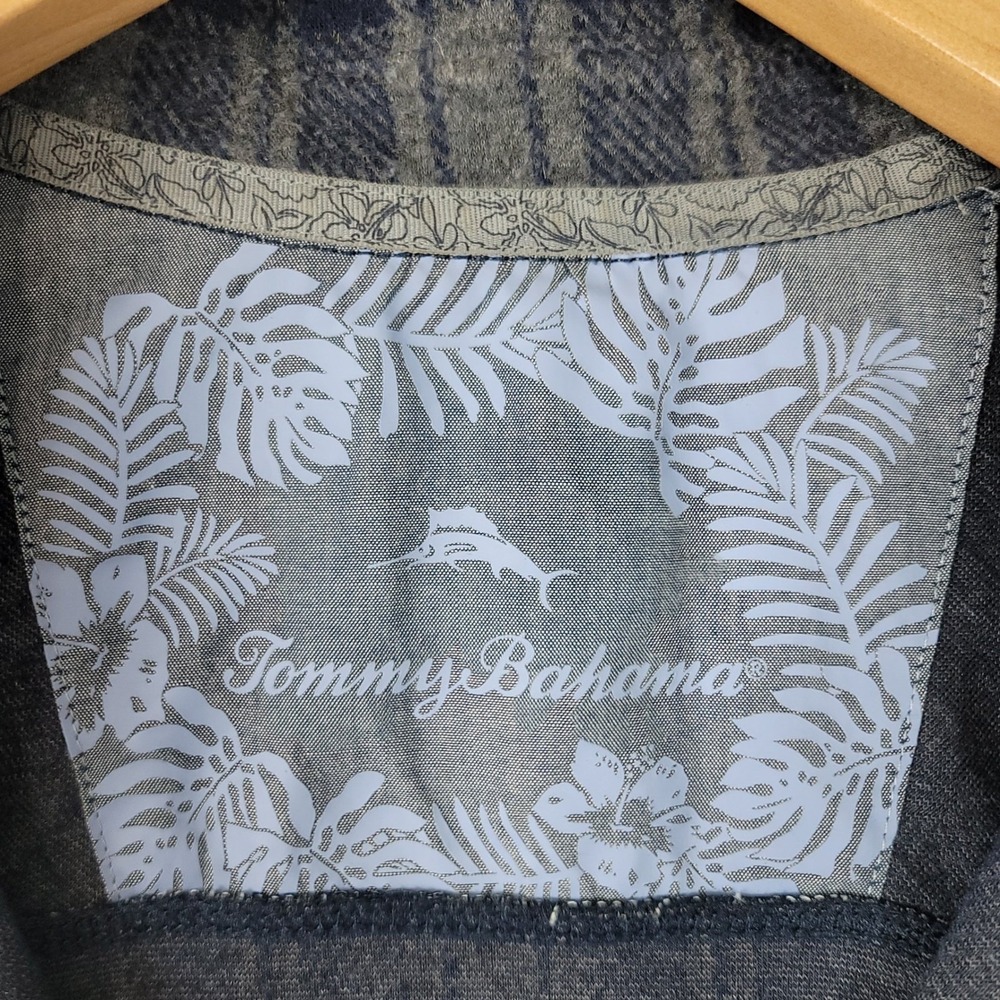 Tommy Bahama Mens 3X Gray Blue Plaid Flannel Long Sleeve Button Down Shirt - Picture 3 of 16